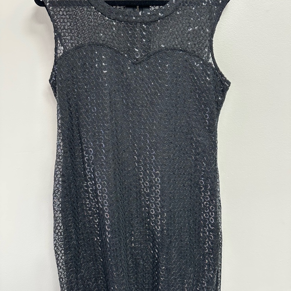 Express Sequence Shimmering Black Mini Dress L - image 8